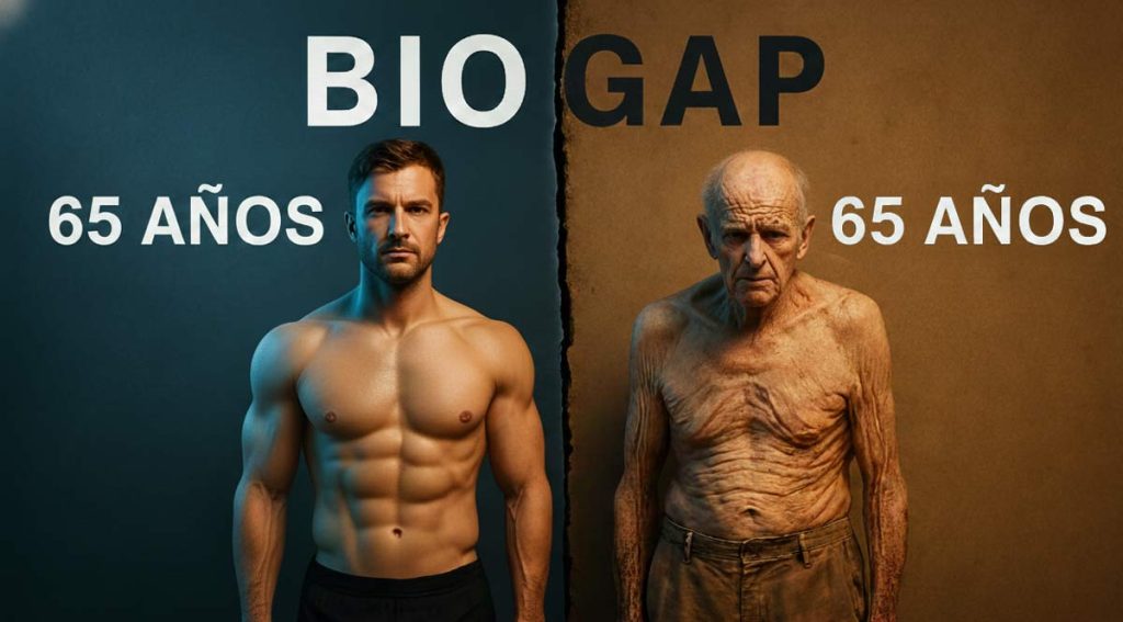 Representación visual del BioGap brecha biológica entre dos personas de la misma edad cronológica con distinta edad biológica